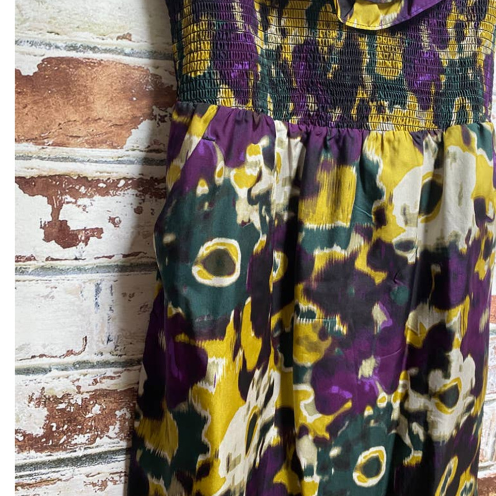 Anthropologie Maeve Pure Silk Giverny Watercolor Smocked Bodice Floral Dress - Picture 5 of 10